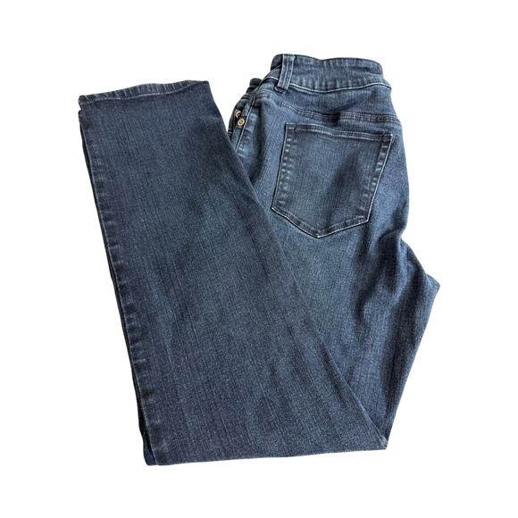 Chico's So Slimming jeans blue stretch denim 5 pocket fly front Sz 1 US M short - Picture 1 of 7